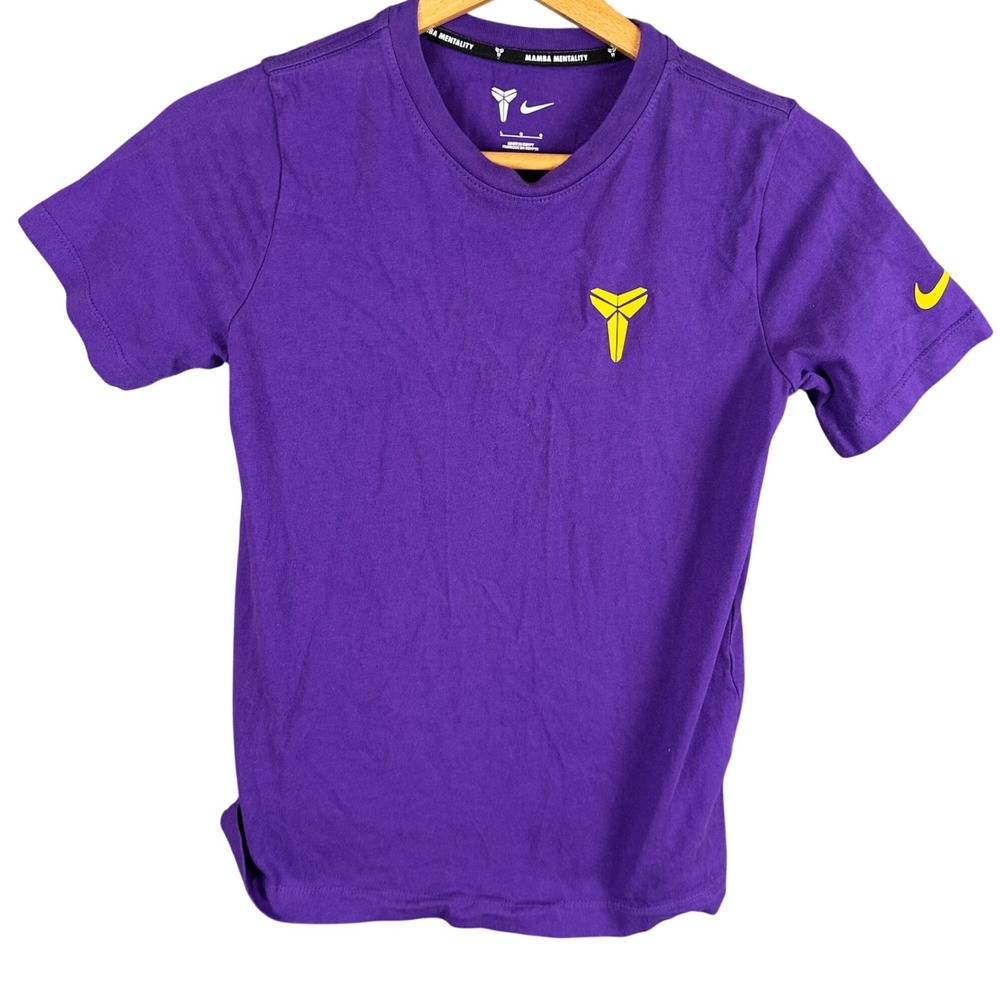 Nike Kobe Bryant Mamba Mentality Shirt Kids Large Purple Yellow Sheath Logo Tee